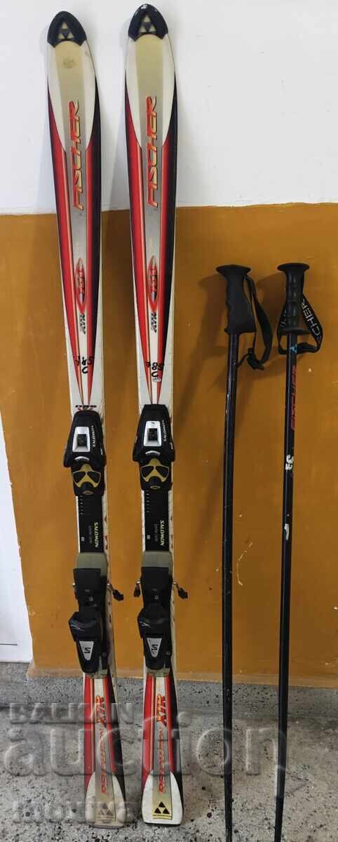 Skis Fischer 160 cm. + Salomon automatic skis + poles