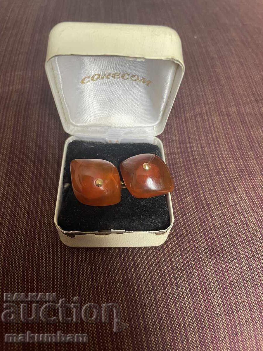 Amber and gold-plated cufflinks Amber and gold-plated cufflinks
