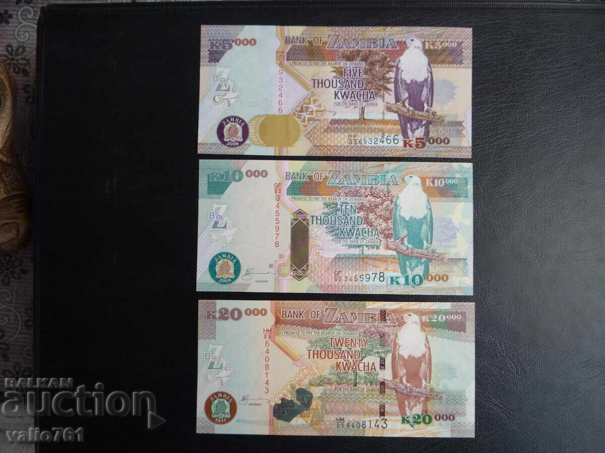 ZAMBIA SET 5000+10000+20000 KWACHA 2008-2011 NOU UNC