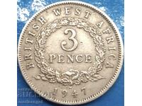 British West Africa 3 pence 1947 silver