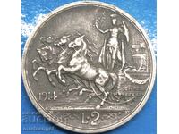 2 Lire 1914 Italy Silver Patina 5