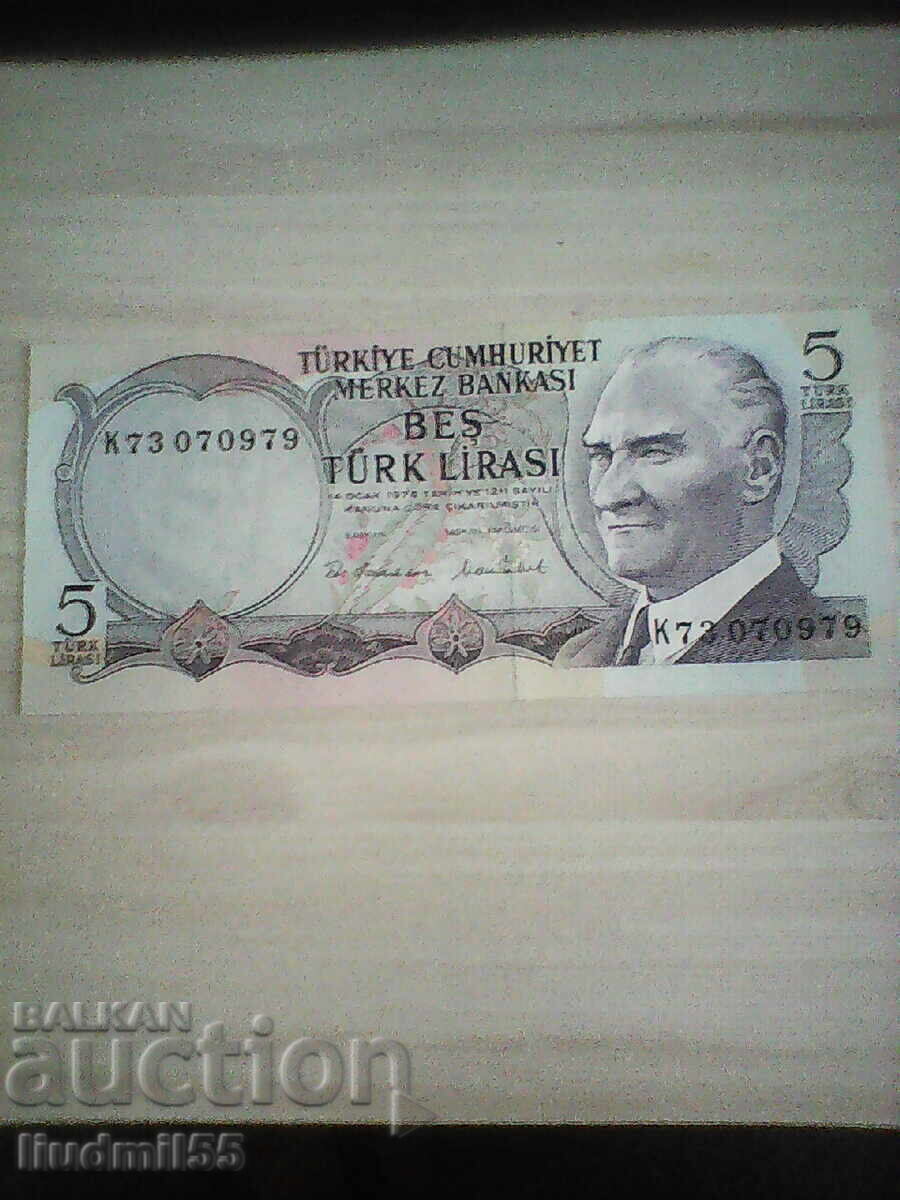 TURCIA 5 Lire emisiune 1970 1976 UNC