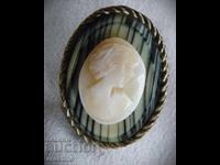 Cameo brooch, onyx, silver, glass Bohemia, Czechoslovakia, 1930s