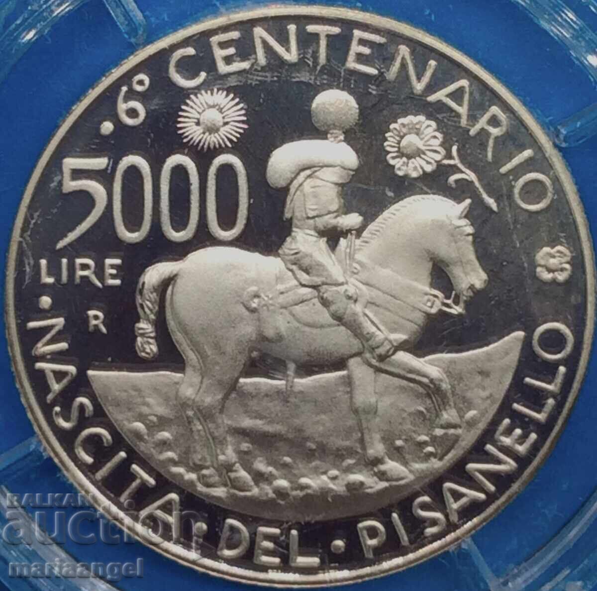 Италия 1995 5000 Лири "Пизанелло" 600 години UNC PROOF Ag