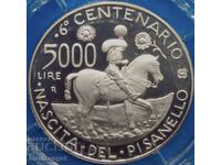 Italy 1995 5000 Lire "Pisanello" 600 years UNC PROOF Ag