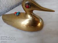 Bronze, Prespapiere, figure, brass, coral, art deco duck, bird, Pp