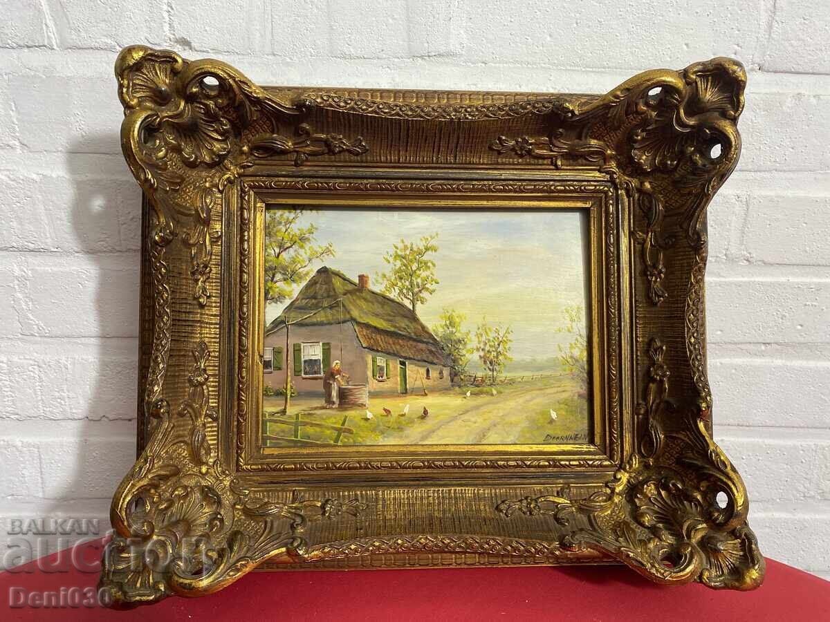 Unique author's painting oil on wood in a baroque frame