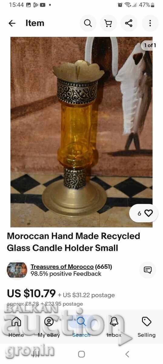 Glass and metal, candlestick, silver-plated Morocco, RRR, with price 30.00 BGN | € 15.34