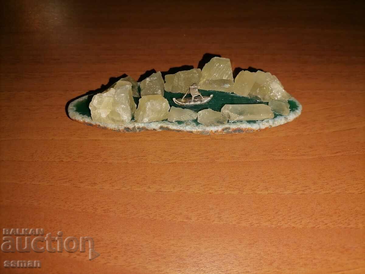 Diorama model silver boat agate calcite