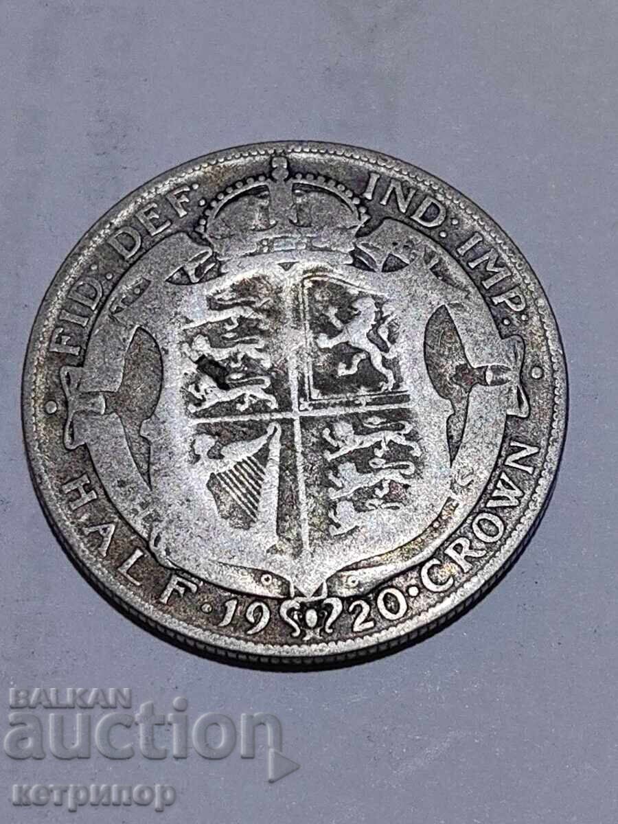 1/2 крона краун Великобритания 1920 г сребърна 1/2 крона краун Великобритания 1920 г сребърна