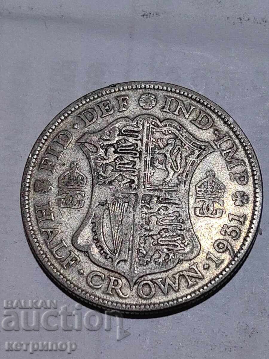 1/2 coroană coroană Marea Britanie 1931 argint