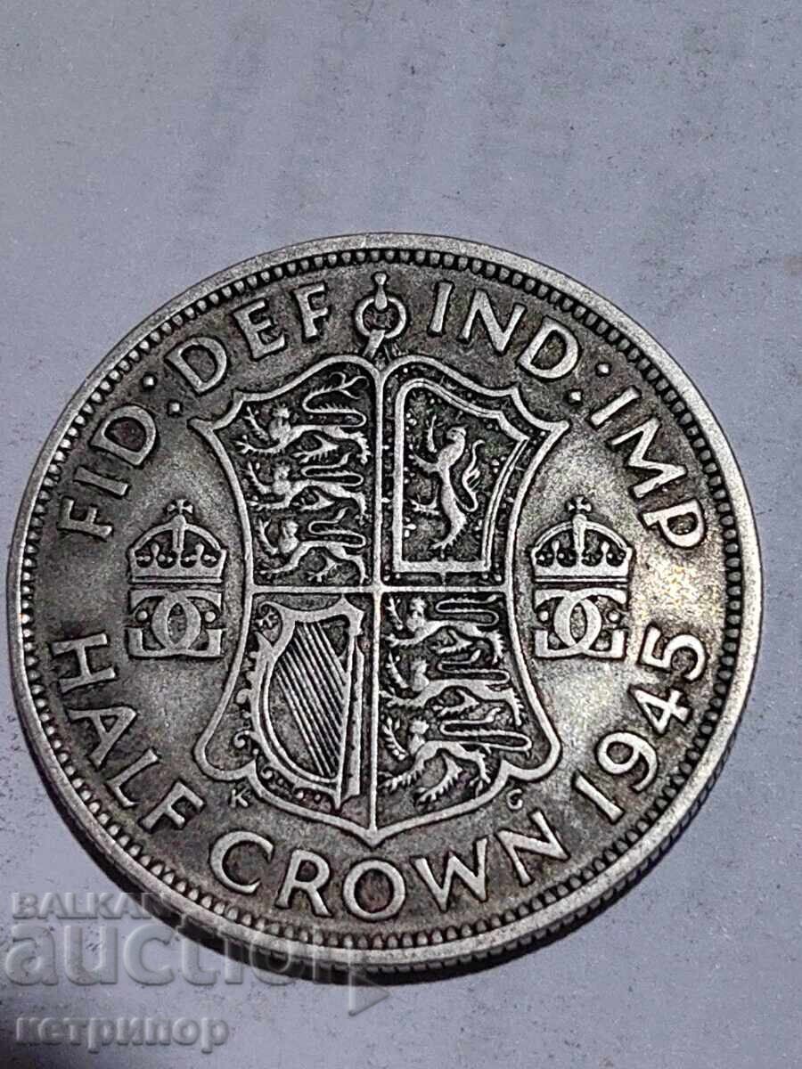 1/2 Crown Crown Great Britain 1945 Silver 1/2 Crown Crown Great Britain 1945 Silver