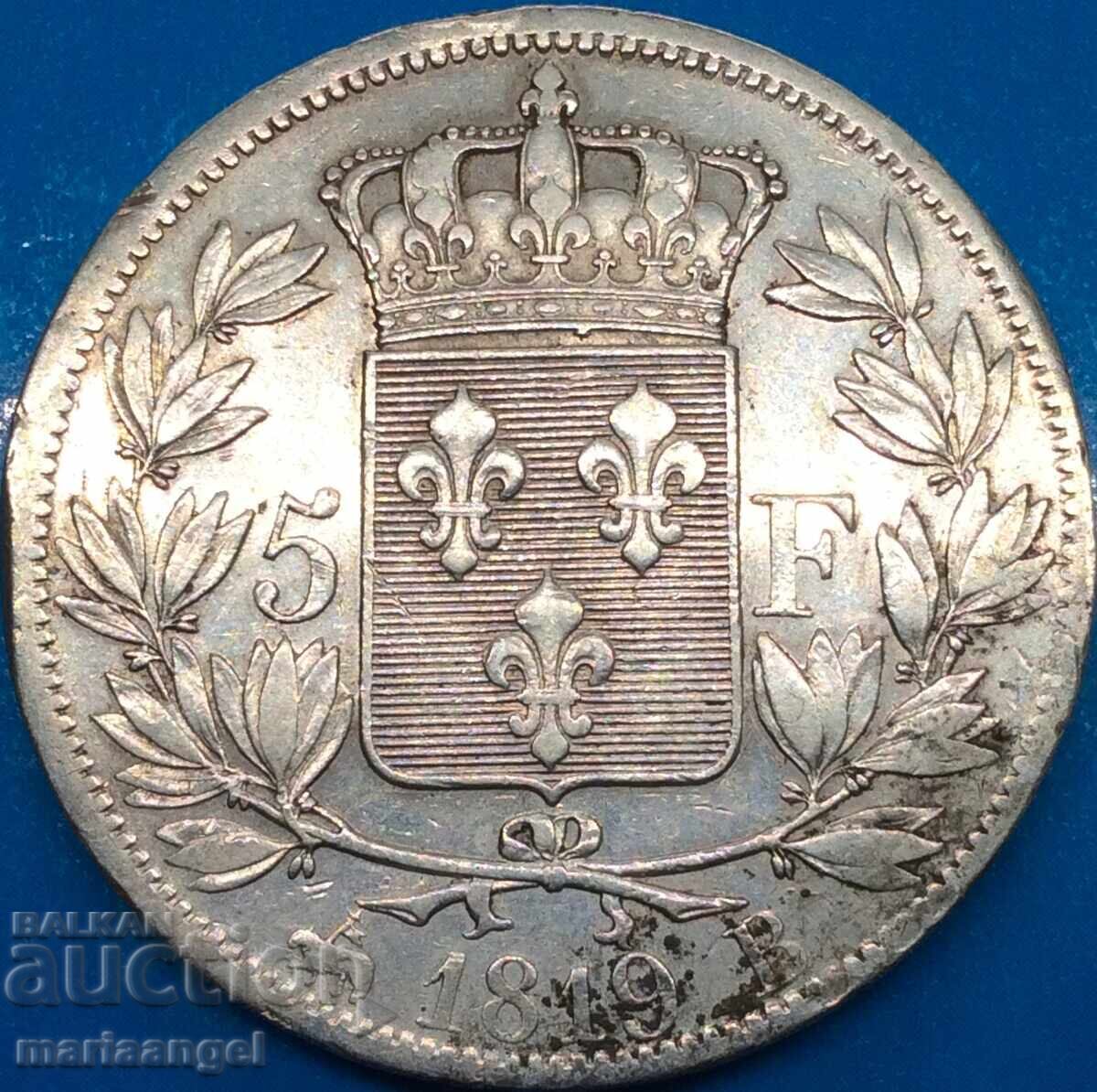 5 φράγκα 1819 Γαλλία Β - Roen Louis XVIII ασήμι