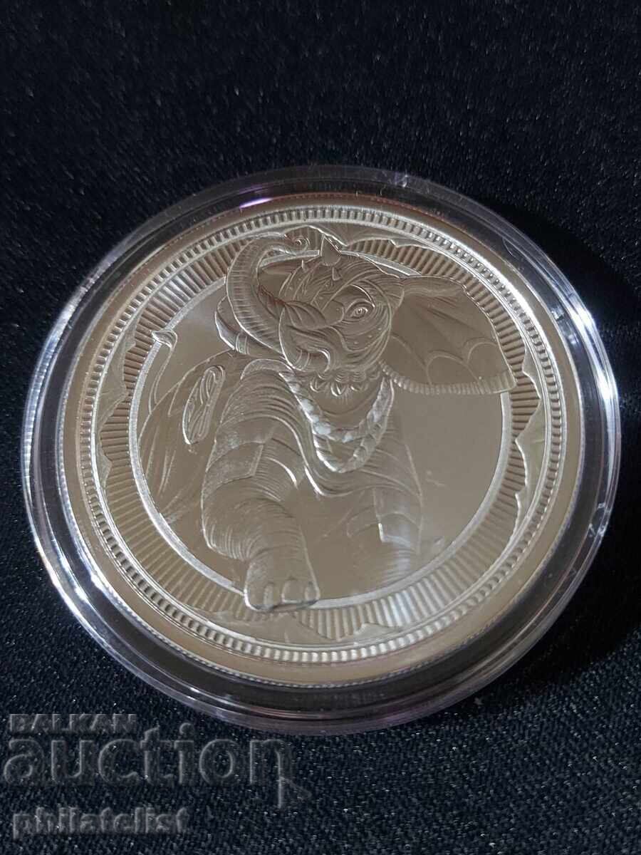 Гибралтар 2023 – 1 паунд - Боен слон 1 OZ ,  Сребърна монета