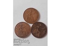 Lot of copper coins 3 pcs England One Penny