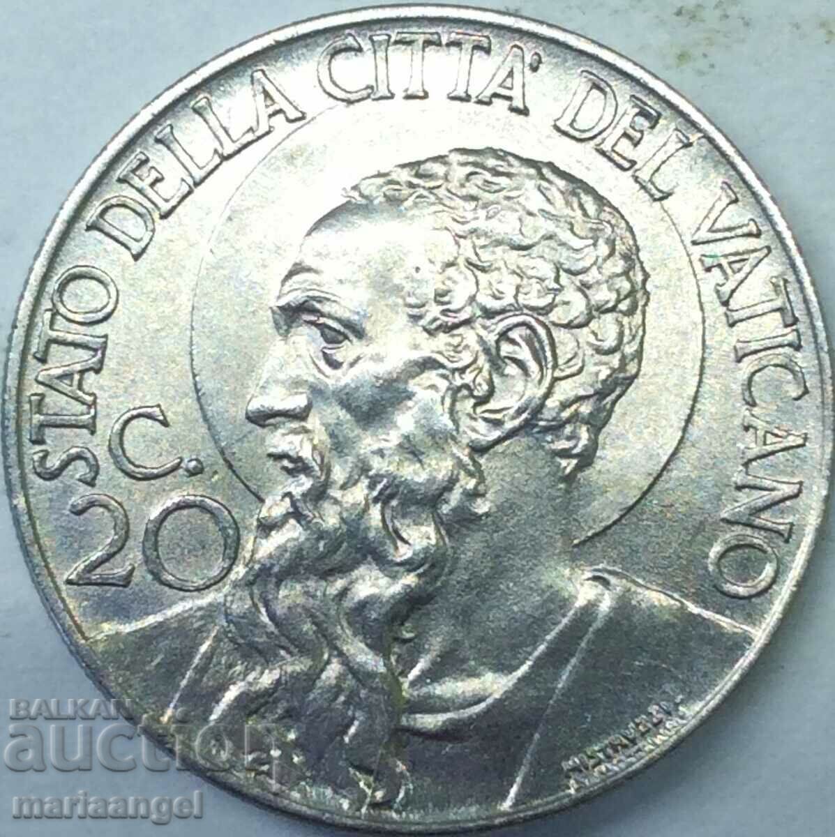 20 centesimi 1941 Vatican Pius XII light patina