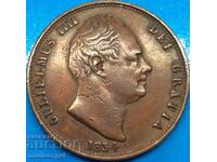 Marea Britanie 1/2 Penny 1834 Regele William IV