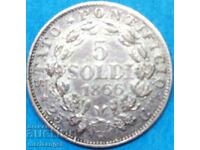 5 Soldi 1866 Vatican Pius IX Patina Silver - RARE!!!