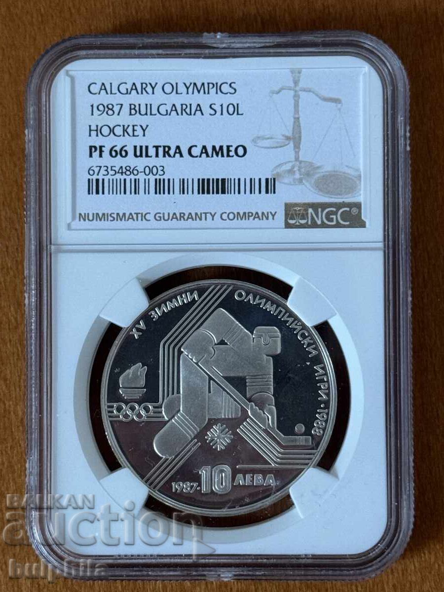 10 BGN 1987 χόκεϊ Calgary NGC PF 66 Ultra Cameo