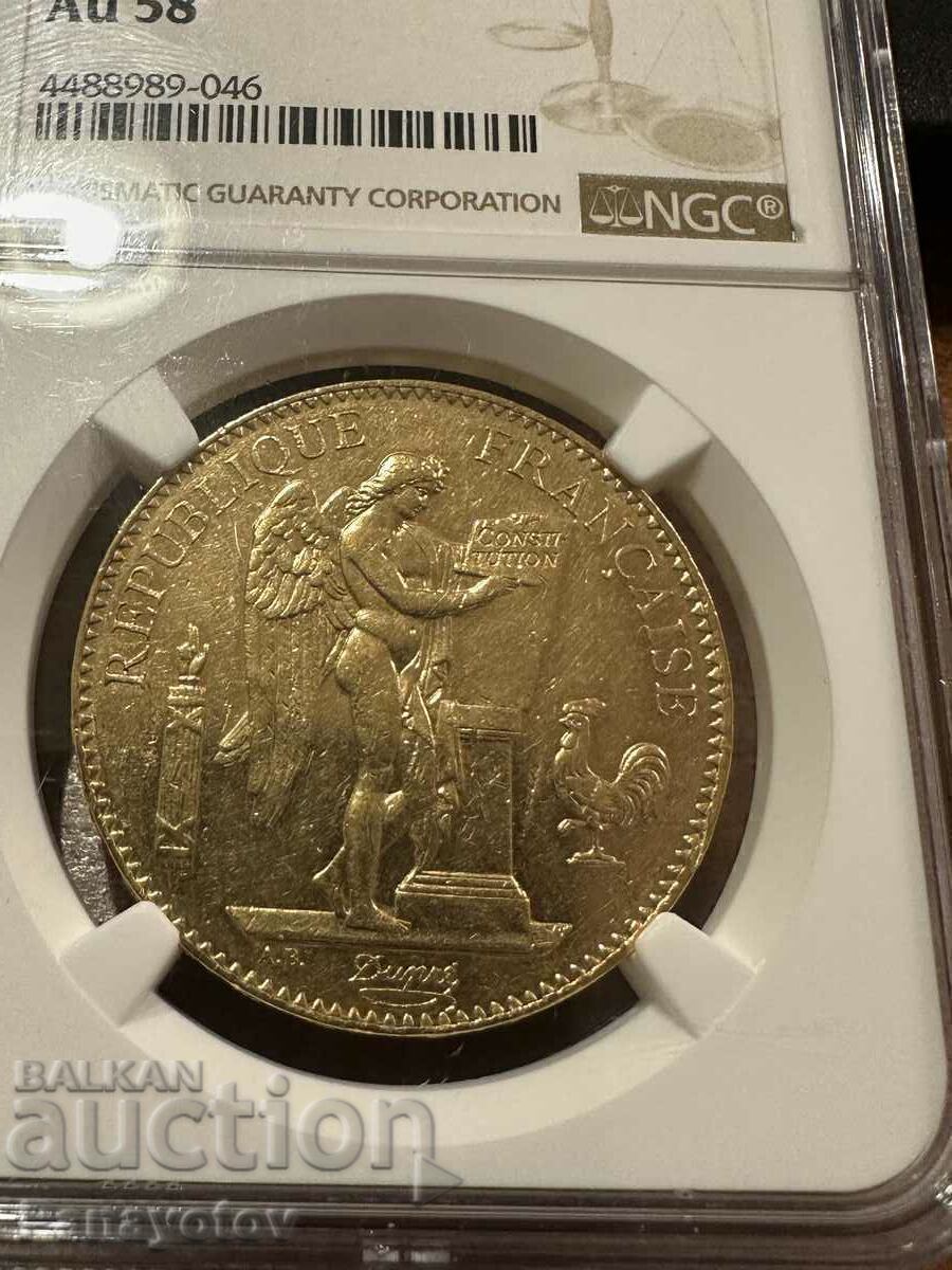 100 франка Гениус 1879 Франция злато златна монета NGC au 58 с цена € 5500.00 | 10757.10 лв.