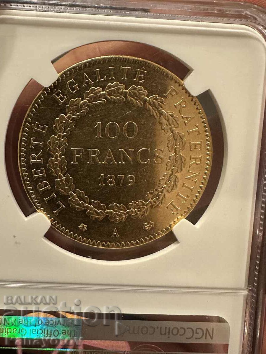 100 Francs Genius 1879 France gold bullion coin NGC au 58 - 6 100 Francs Genius 1879 France gold bullion coin NGC au 58 - 6