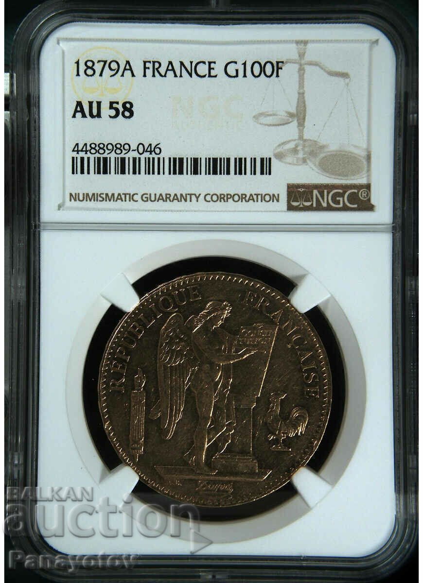100 Francs Genius 1879 France gold bullion coin NGC au 58 - 7 100 Francs Genius 1879 France gold bullion coin NGC au 58 - 7