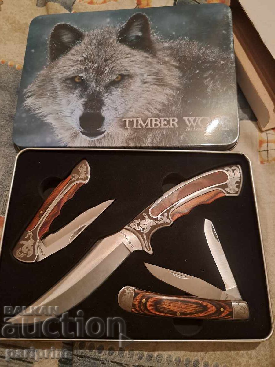 LOT OF KNIVES, TIMBER WOLF, ENGRAVED, BEAUTY.