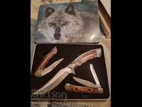 LOT OF KNIVES, TIMBER WOLF, ENGRAVED, BEAUTY.