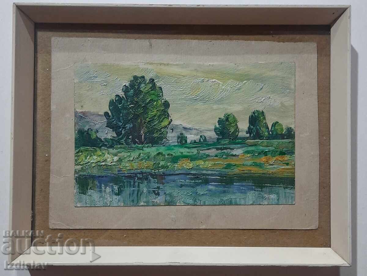 Стара българска картина, горски пейзаж с цена € 40.00 | 78.23 лв.