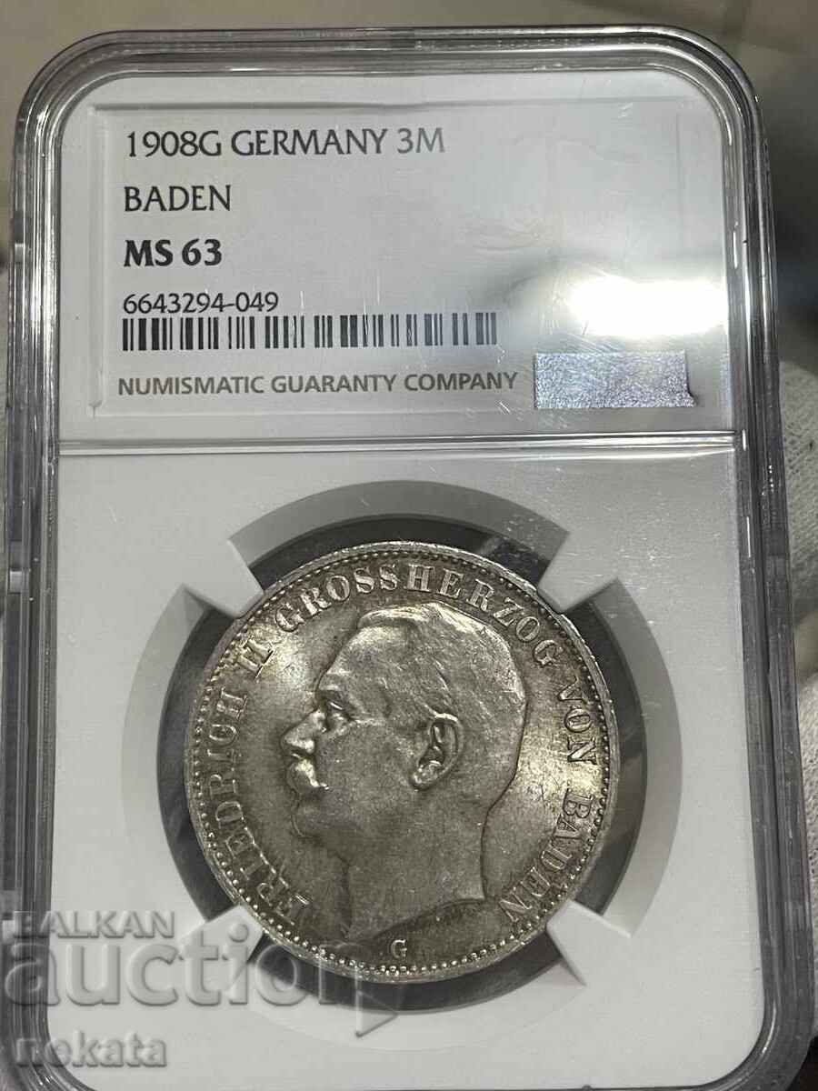 3 γραμματόσημα 1908 MS63 NGC Baden