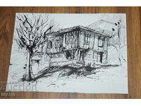 Old Master Drawing ink painting old house