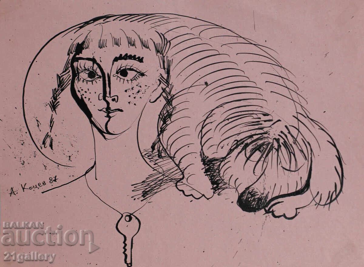 Atanas Kotsev (1957-) Abstract Figural Composition 1987. Atanas Kotsev (1957-) Abstract Figural Composition 1987.