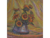 Still life vase with flowers, oil paints, signed