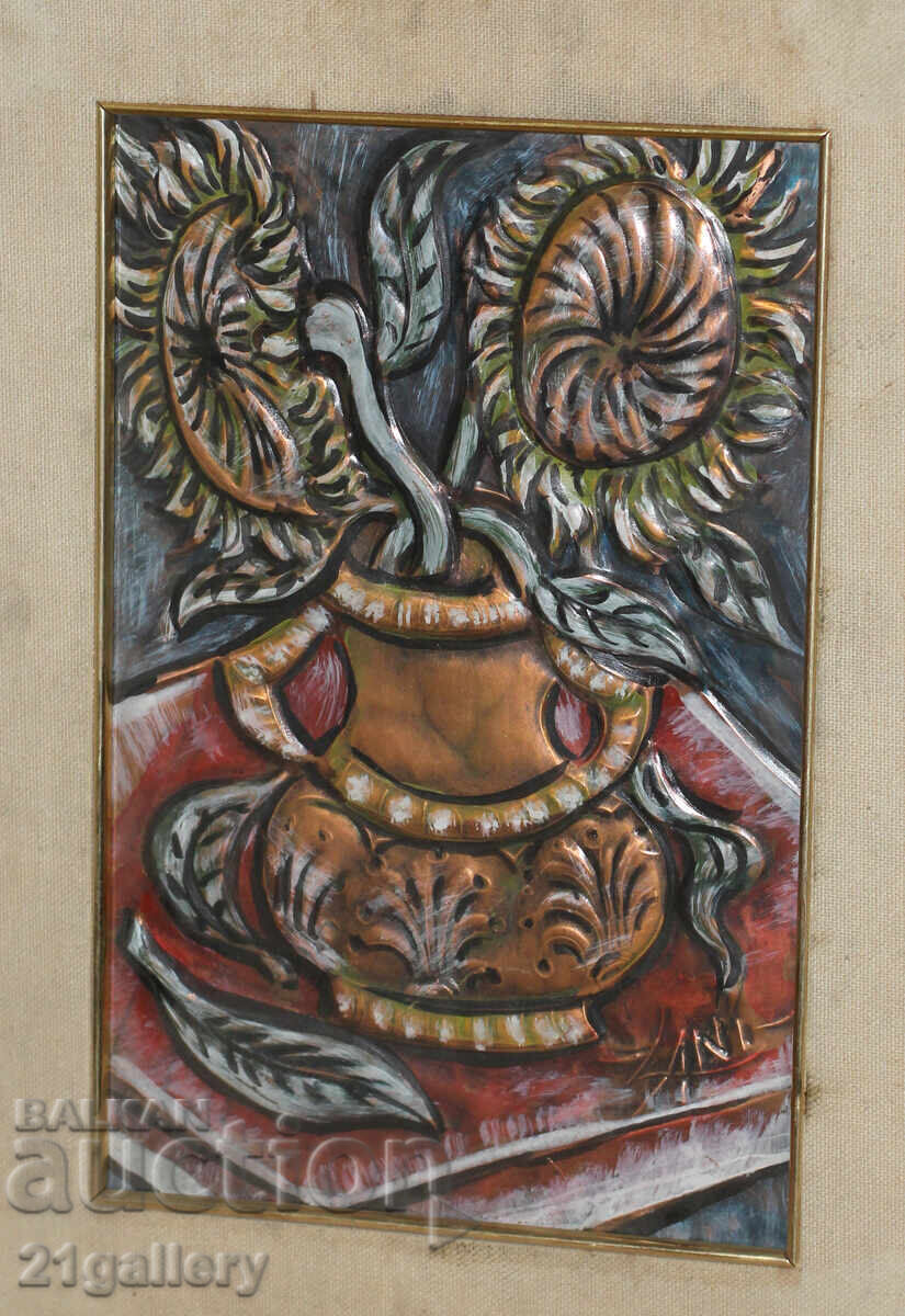 Still life/vase with flowers, painted copper with price 280.00 BGN | € 143.16 Still life/vase with flowers, painted copper with price 280.00 BGN | € 143.16