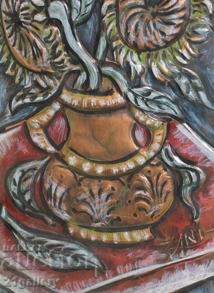 Still life/vase with flowers, painted copper - 5 Still life/vase with flowers, painted copper - 5