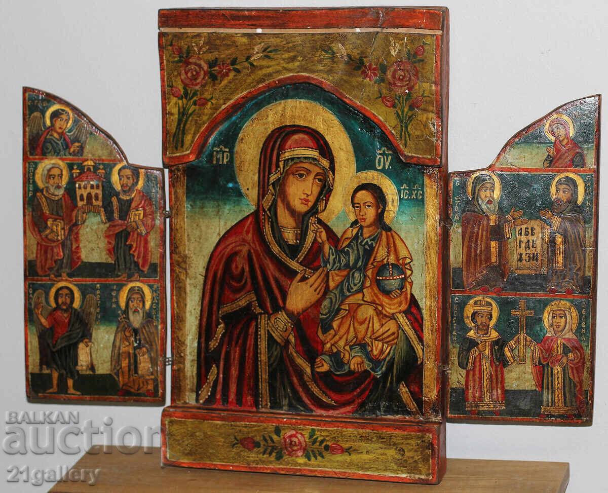 Hand-painted icon triptych Holy Virgin and Child Hand-painted icon triptych Holy Virgin and Child