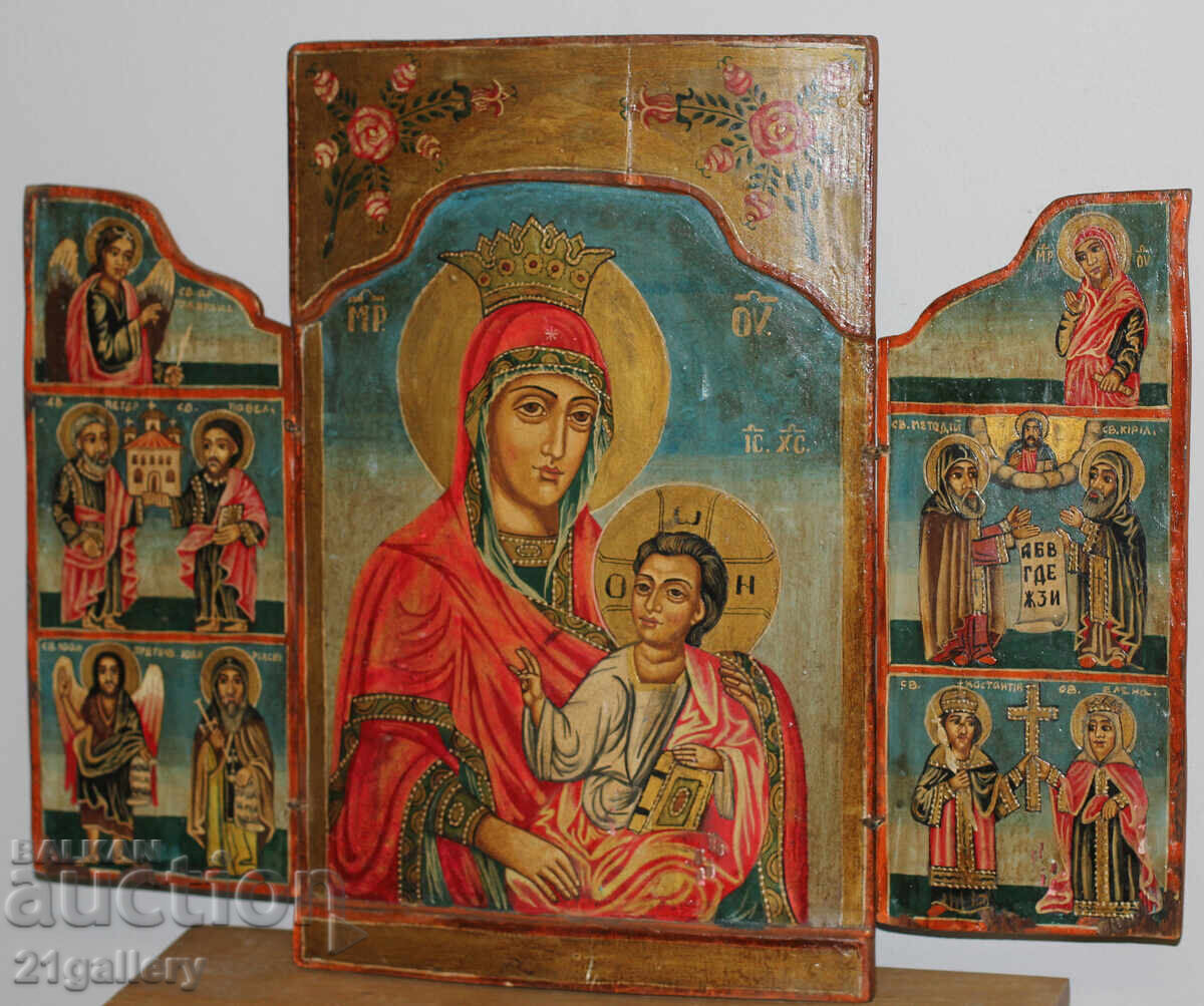 Hand-painted icon triptych Holy Virgin and Child with price 700.00 BGN | € 357.90 Hand-painted icon triptych Holy Virgin and Child with price 700.00 BGN | € 357.90