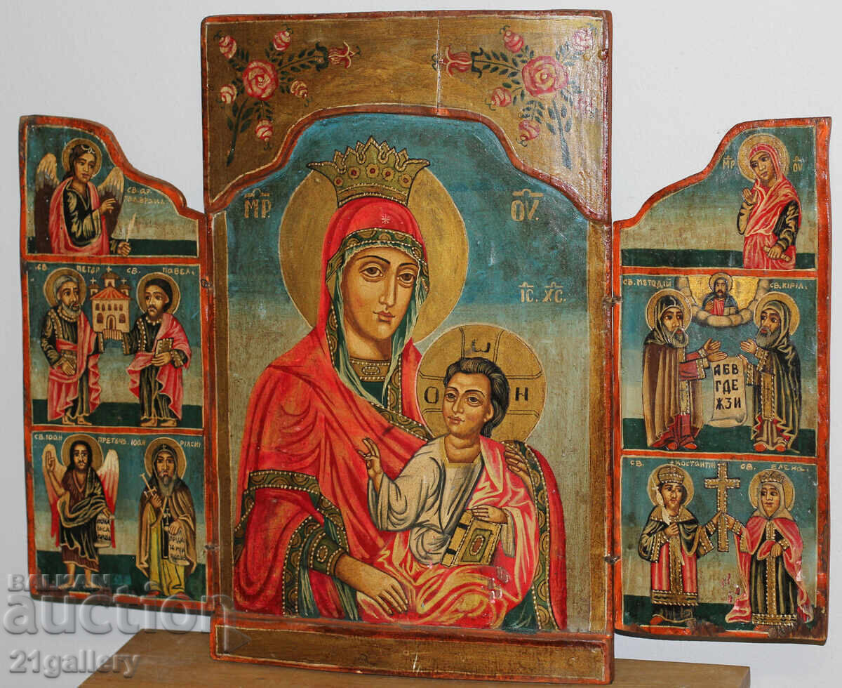Hand-painted icon triptych Holy Virgin and Child Hand-painted icon triptych Holy Virgin and Child