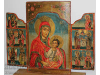 Hand-painted icon triptych Holy Virgin and Child