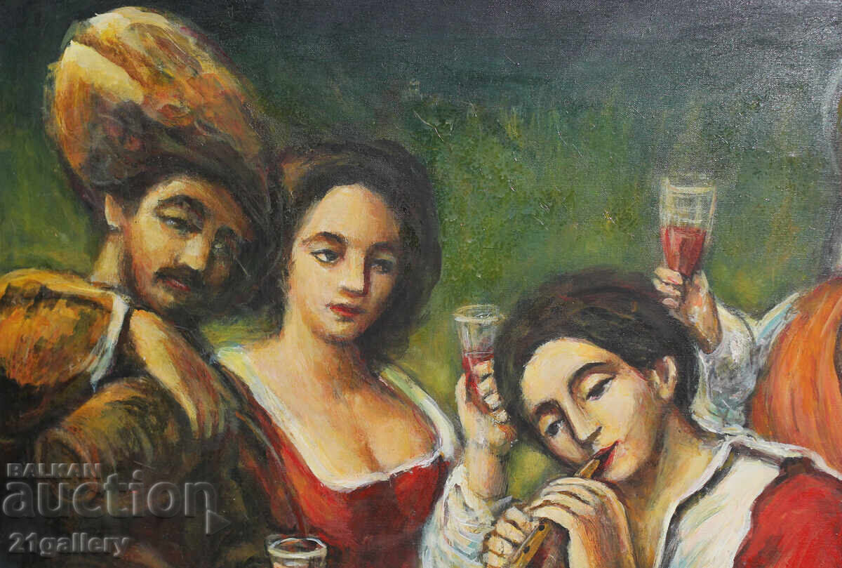 Delivery of Contemporary oil painting, figural composition signed