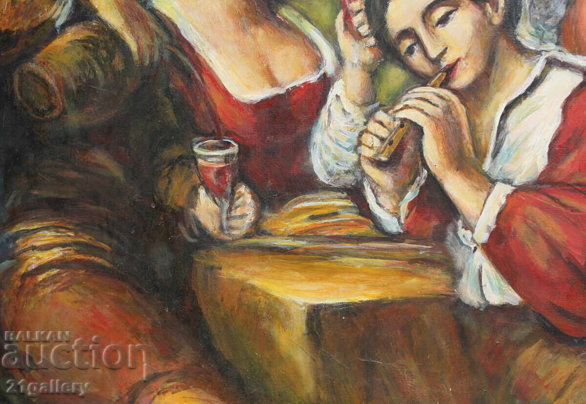 Contemporary oil painting, figural composition signed - 5