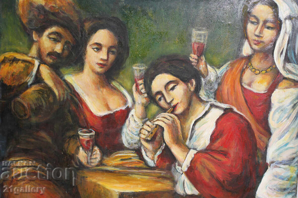 Contemporary oil painting, figural composition signed - 6