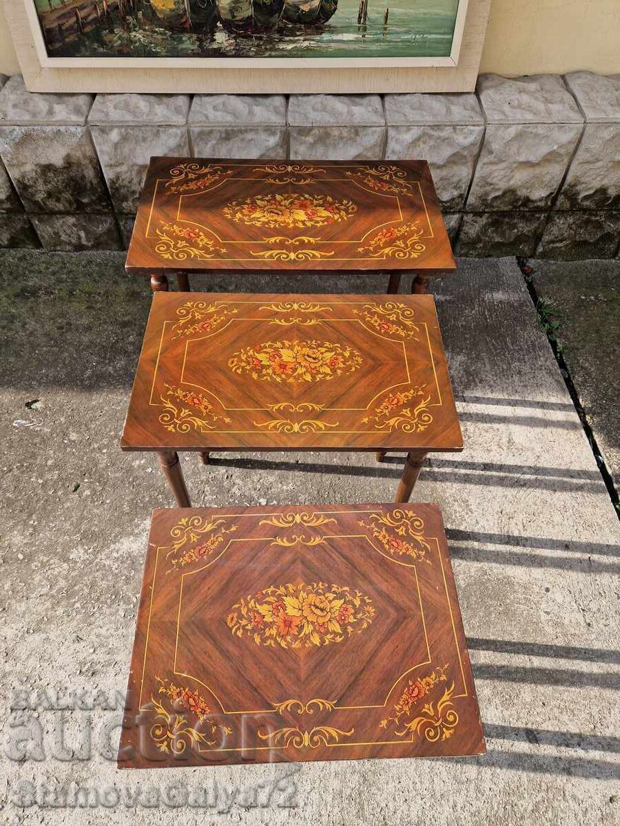 Auction Great set of antique wooden tables, 3 pieces Auction Great set of antique wooden tables, 3 pieces