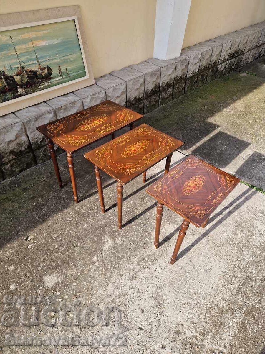 Great set of antique wooden tables, 3 pieces - 5