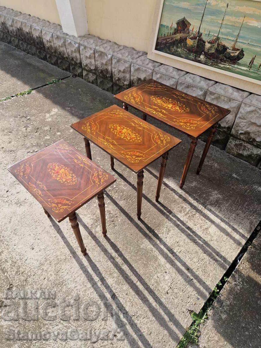 Great set of antique wooden tables, 3 pieces - 6