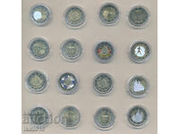 Set of 16 different 2 euro UNC coins