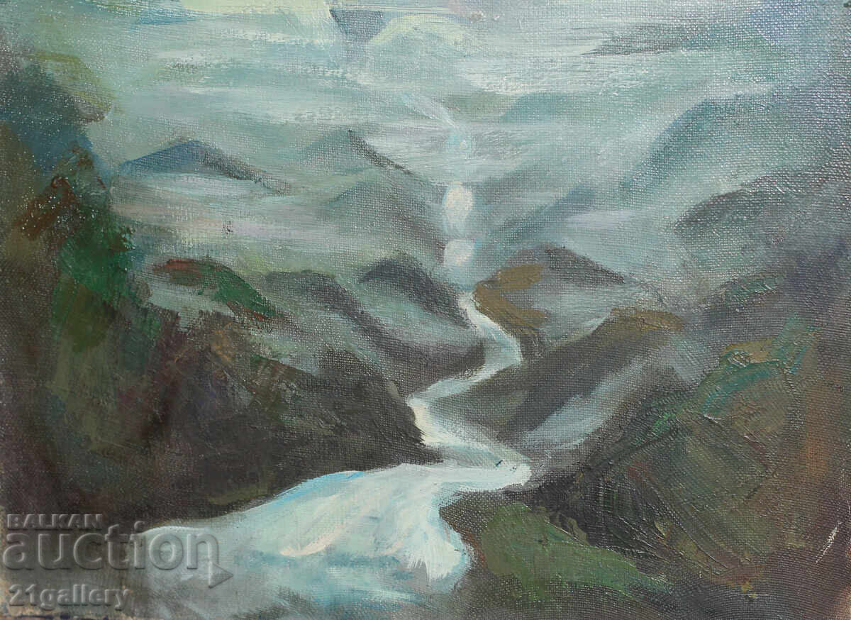 Παλιά ελαιογραφία, ορεινό τοπίο - 7 Παλιά ελαιογραφία, ορεινό τοπίο - 7