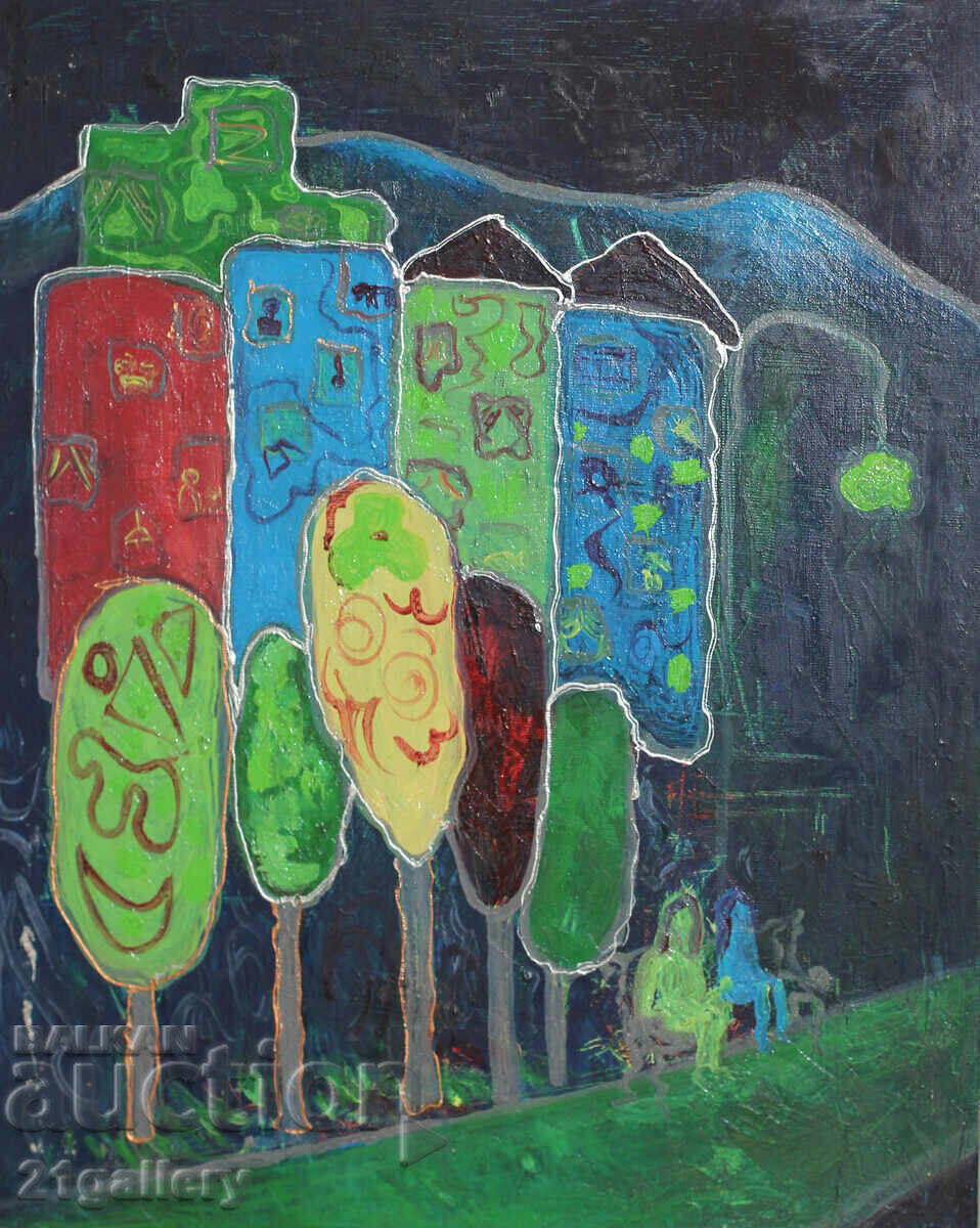 Oil painting, abstract cityscape with price 300.00 BGN | € 153.39 Oil painting, abstract cityscape with price 300.00 BGN | € 153.39