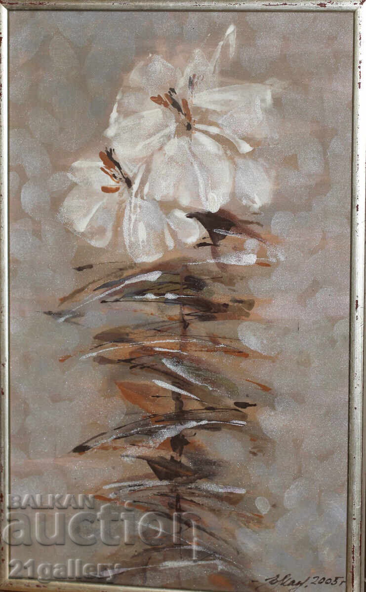 Painted silk, still life, signed 2005. with price 240.00 BGN | € 122.71 Painted silk, still life, signed 2005. with price 240.00 BGN | € 122.71