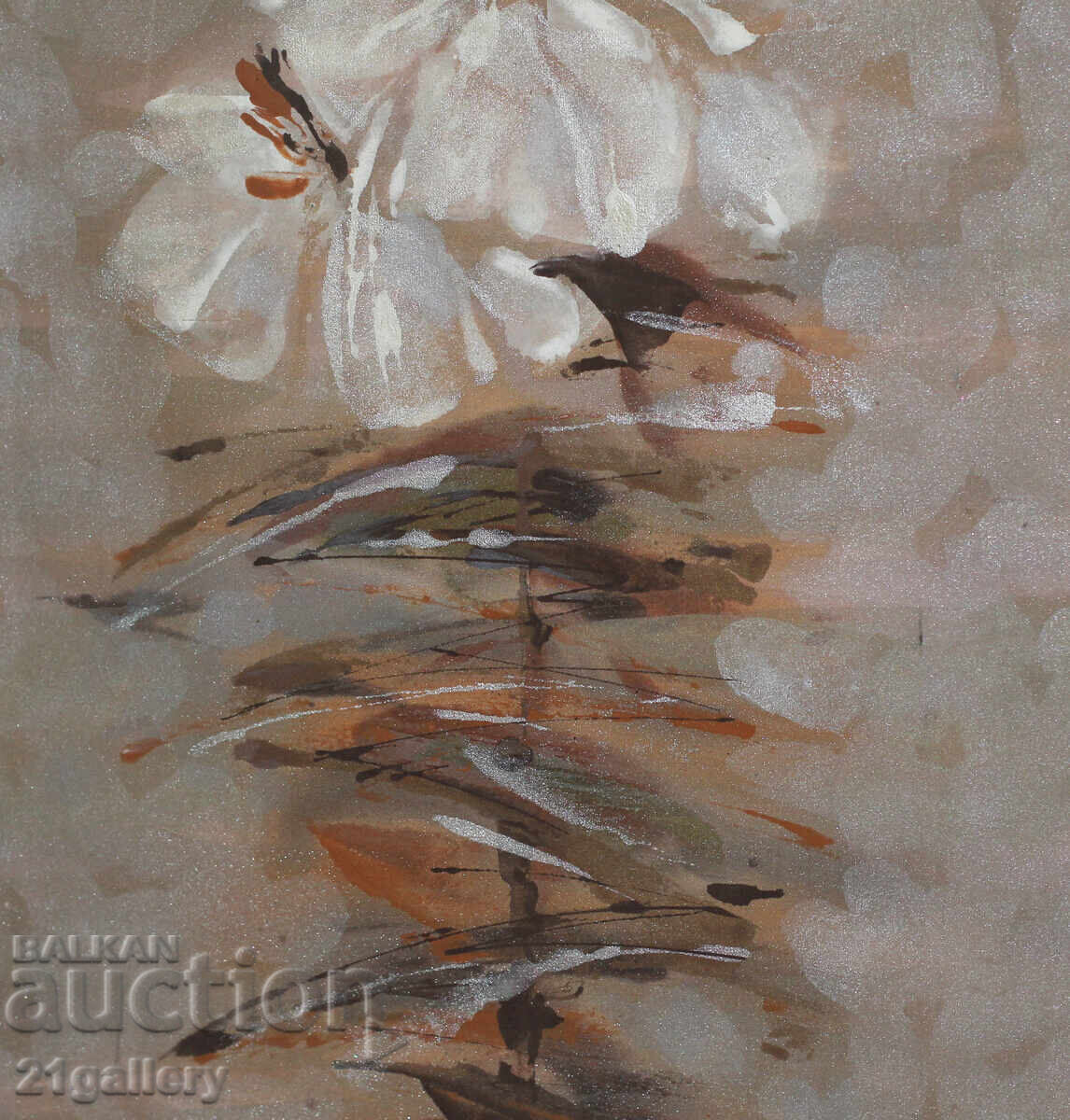 Painted silk, still life, signed 2005. - 5 Painted silk, still life, signed 2005. - 5